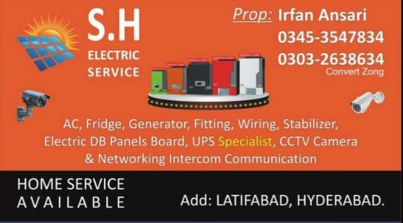S.H Electric Service visiting card — Irfan Ansari